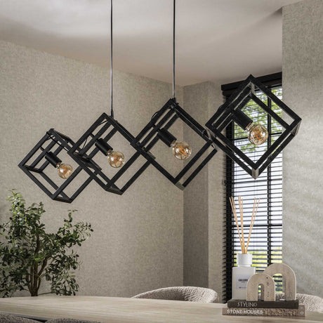 Lámpara colgante Drew 4 luces cubo negro