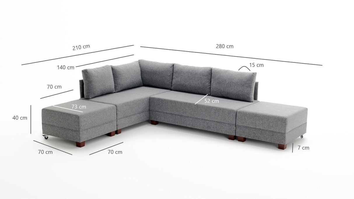 Sofá cama tela topo - XXL 280 x 210 - Izquierdo - Fly