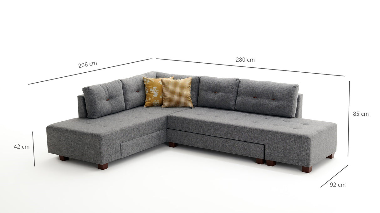 Sofá cama tela gris - XL 280x206 cm - con ruedas - Izquierdo - Manama