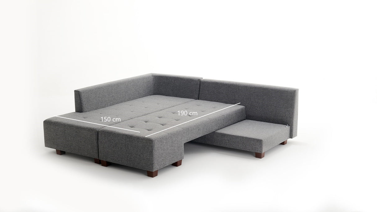 Sofá cama tela gris - XL 280x206 cm - con ruedas - Izquierdo - Manama