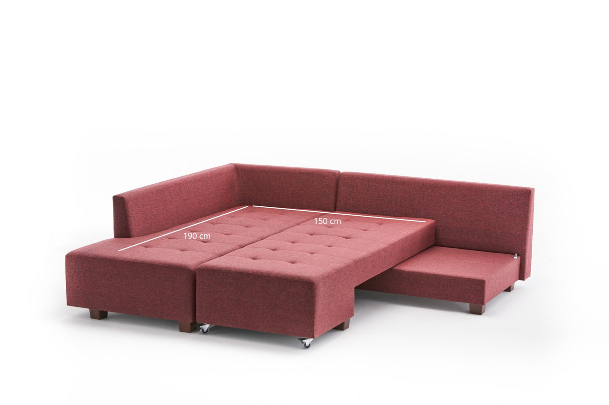 Sofá cama tela rojo - XL 280x206 cm - con ruedas - Izquierdo - Manama