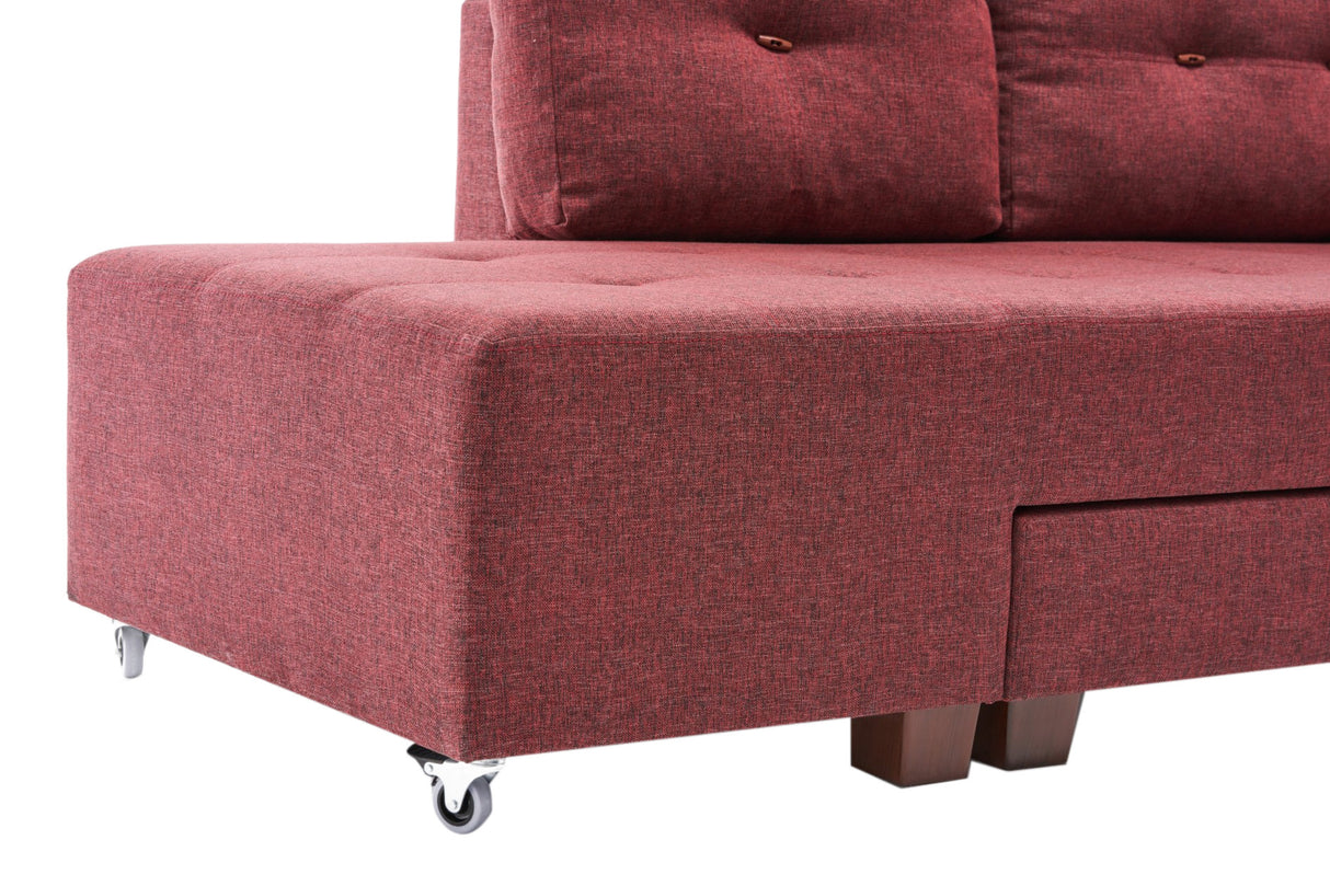 Sofá cama tela rojo - XL 280x206 cm - con ruedas - Izquierdo - Manama