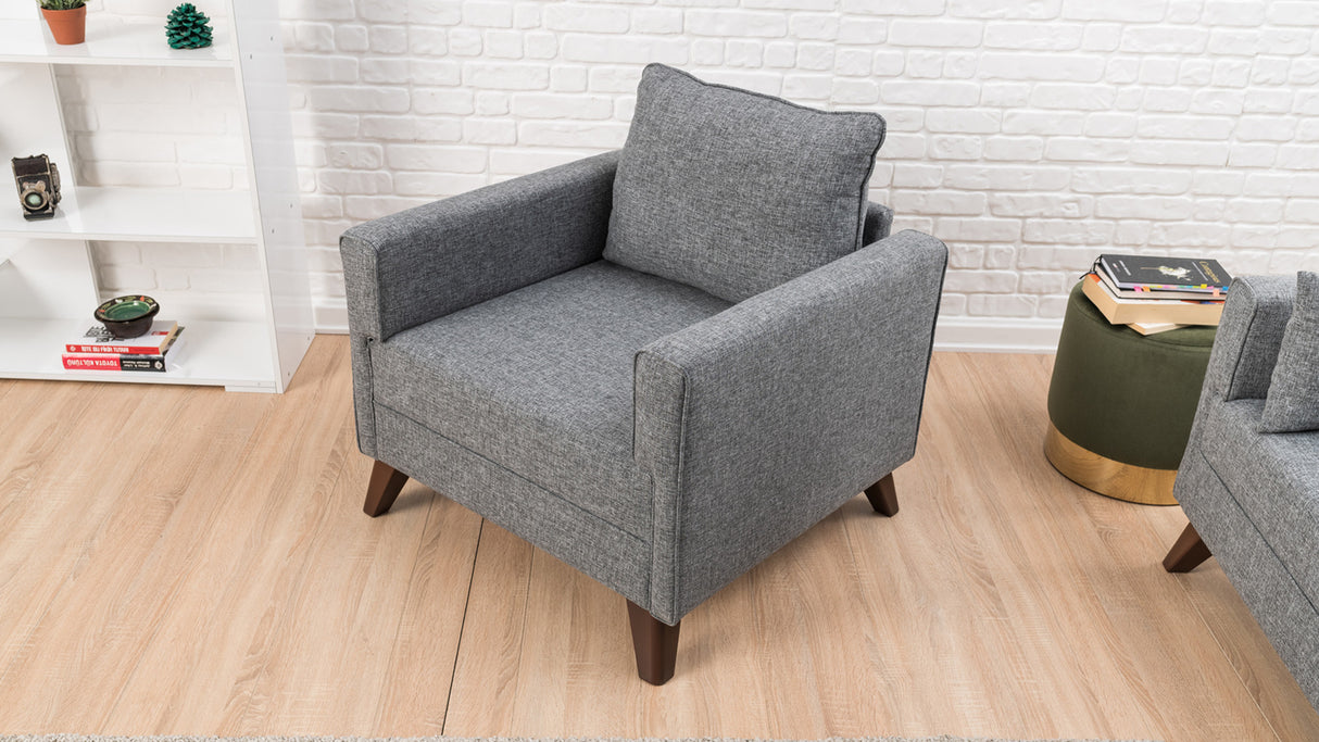 Fauteuils - Landelijke fauteuil Grijs melange geweven stof Bella - Dimehouse
