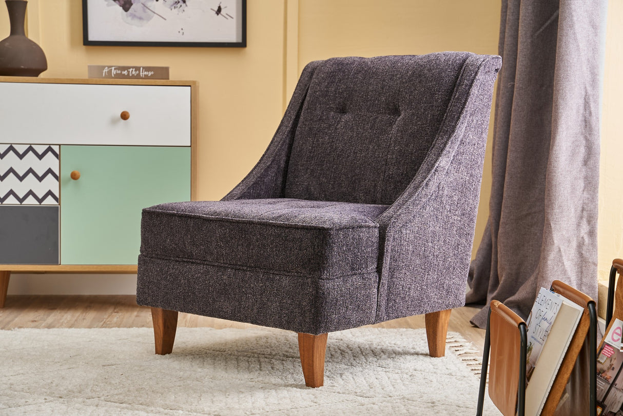 Fauteuils - Fauteuil antraciet chenille stof landelijk klassiek Ella - Dimehouse
