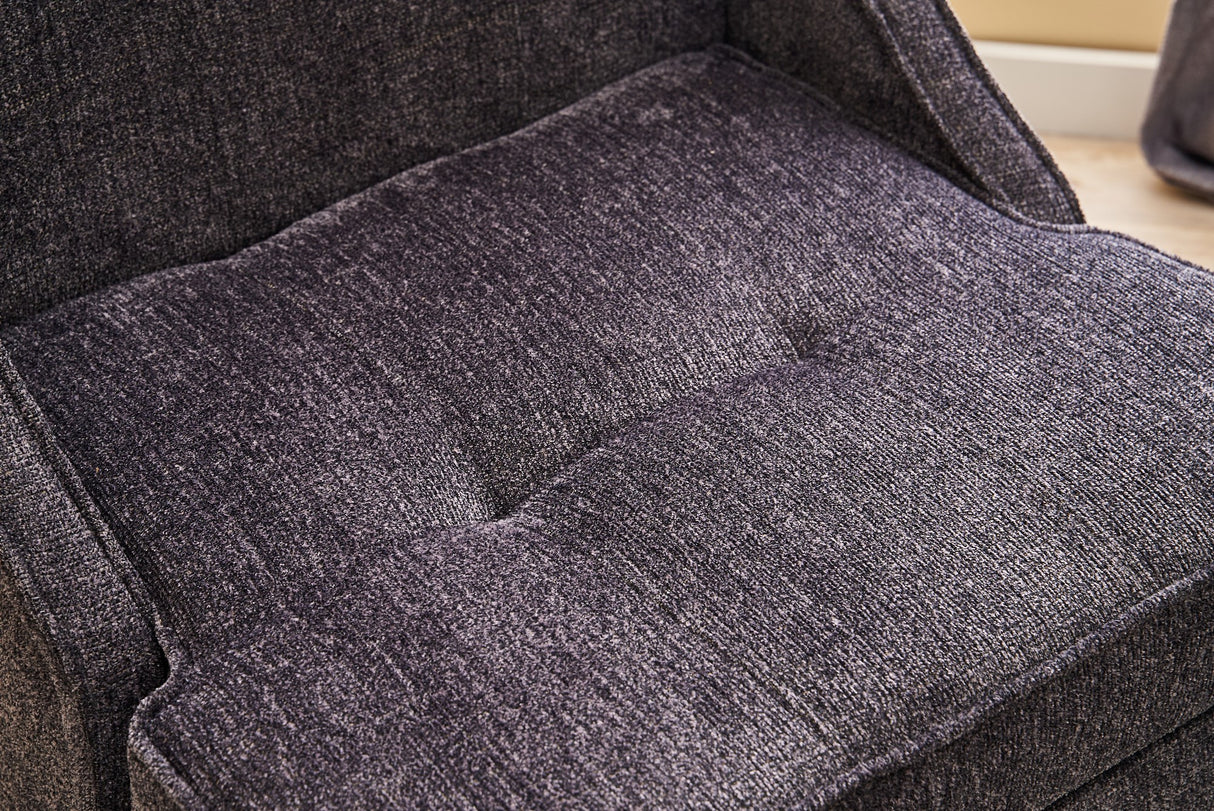Fauteuils - Fauteuil antraciet chenille stof landelijk klassiek Ella - Dimehouse