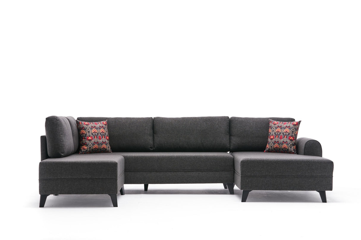 Banken - Slaapbank Antraciet stof - U - bank - XXL 300x202x152cm - Belen - Dimehouse