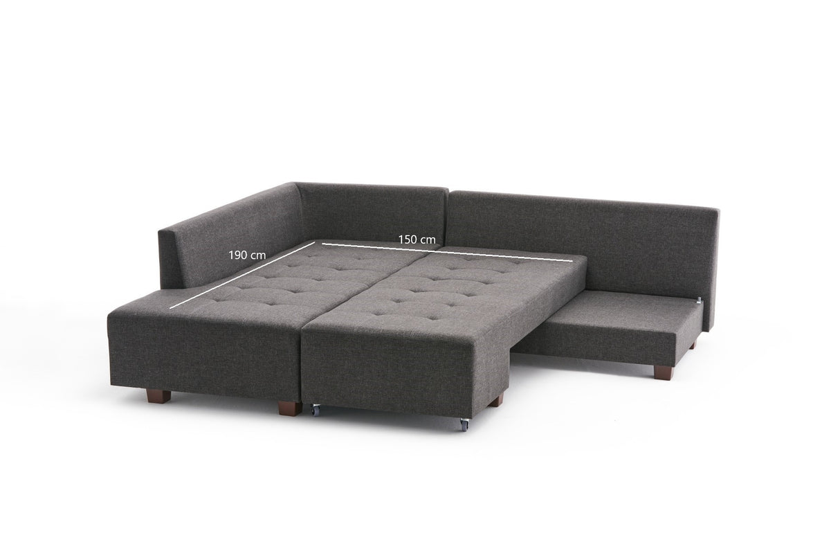 Sofá cama tela antracita - XL 280x206 cm - con ruedas - Izquierdo - Manama
