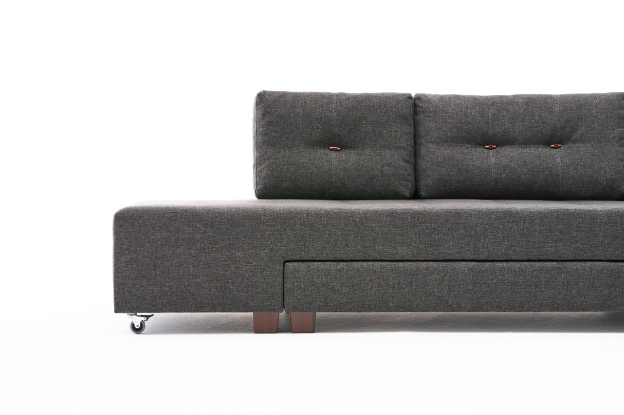 Sofá cama tela antracita - XL 280x206 cm - con ruedas - Izquierdo - Manama