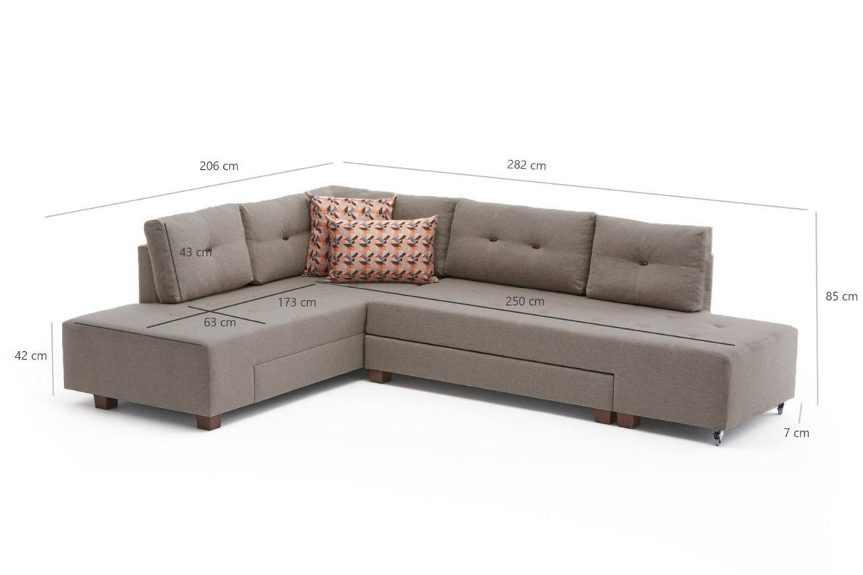 Sofá cama tela topo - XL 280x206 cm - con ruedas - Izquierdo - Manama