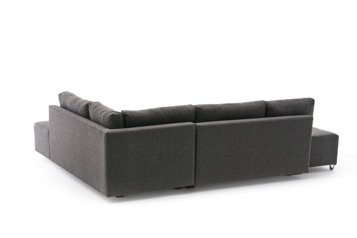 Banken - Slaapbank antraciet stof - XL 280x206 cm - met wielen - Rechts - Manama - Dimehouse