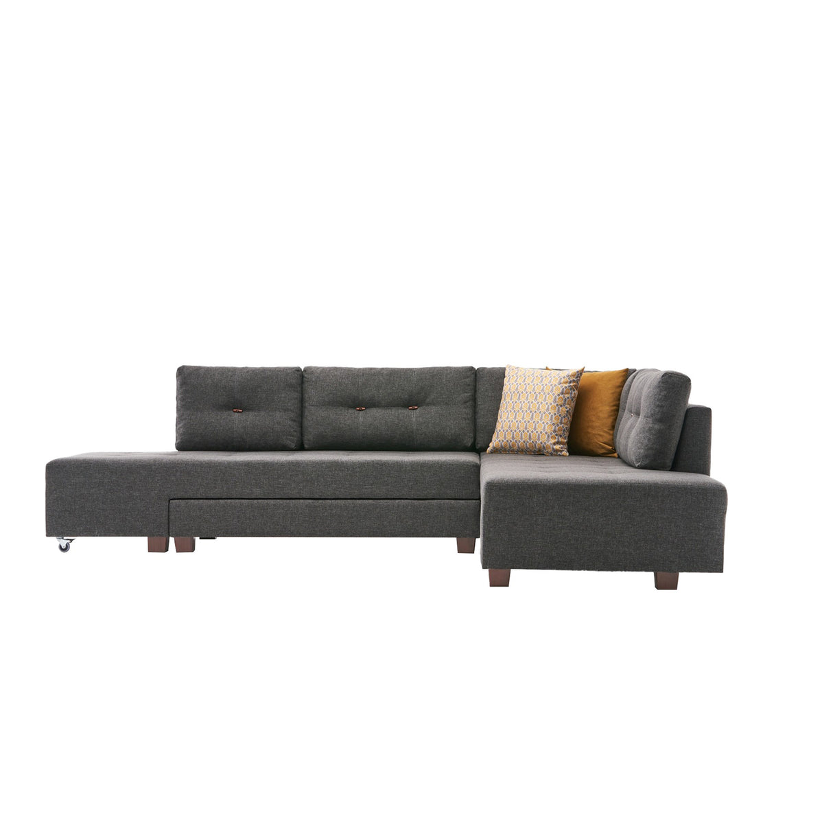 Banken - Slaapbank antraciet stof - XL 280x206 cm - met wielen - Rechts - Manama - Dimehouse