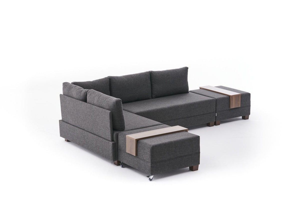 Sofá cama tela antracita - XXL 280 x 210 - Izquierdo - Fly