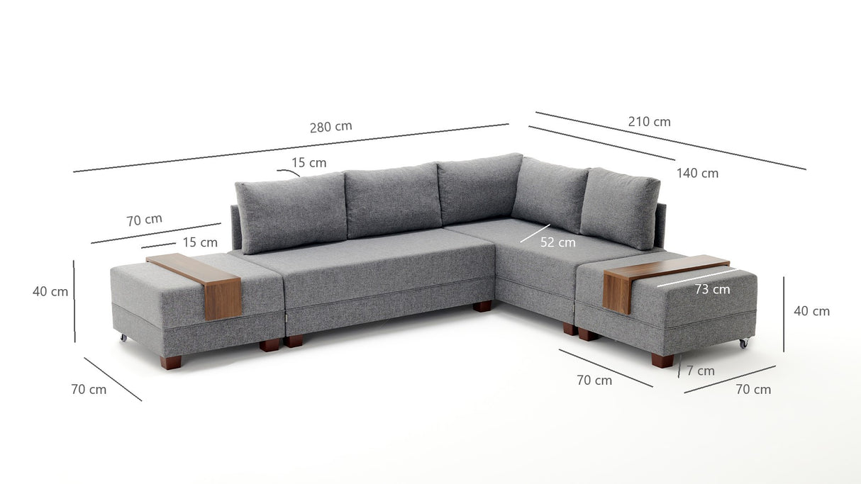 Sofá cama tela champagne - XXL 280 x 210 - Derecha - Fly