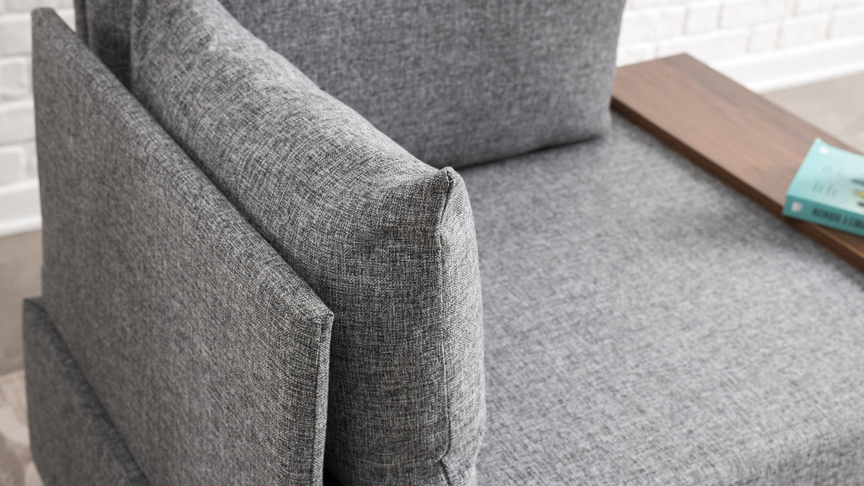 Sillón Moderno Tela Gris Fly - Izquierdo - Con Mesa De Madera