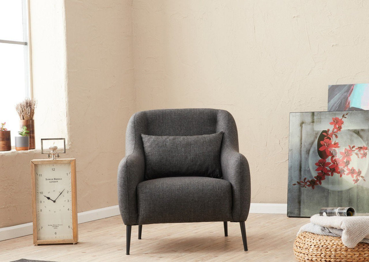 Fauteuils - Scandinavische fauteuil Antraciet gemêleerde linnen stof met kussen Venus - Dimehouse