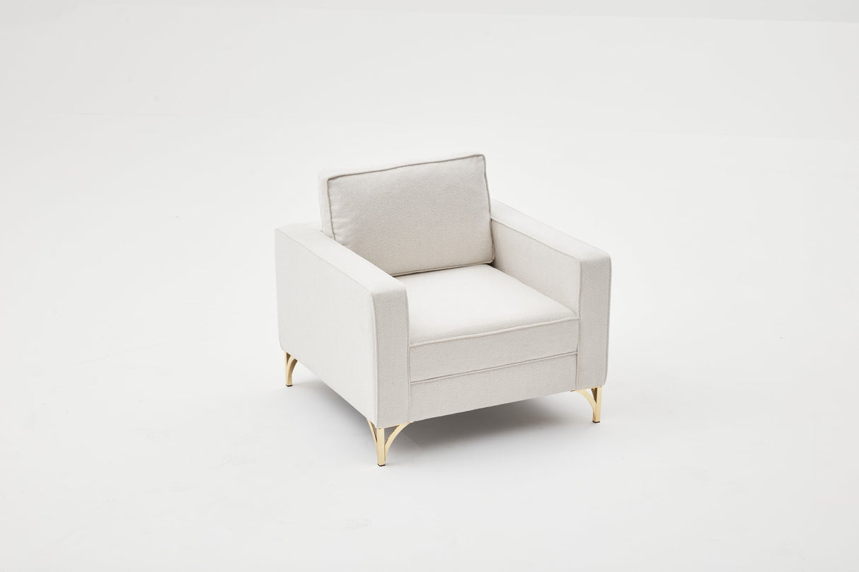 Fauteuils - Moderne fauteuil crème bouclé stof met gouden stoelpoten Berlin - Dimehouse