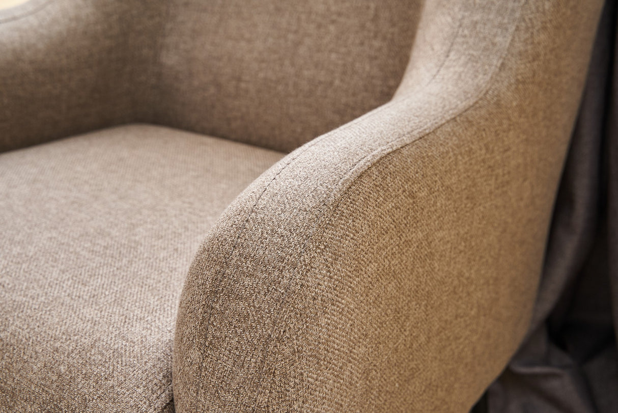 Sillón moderno tejido lino Taupe con pata alta Revos