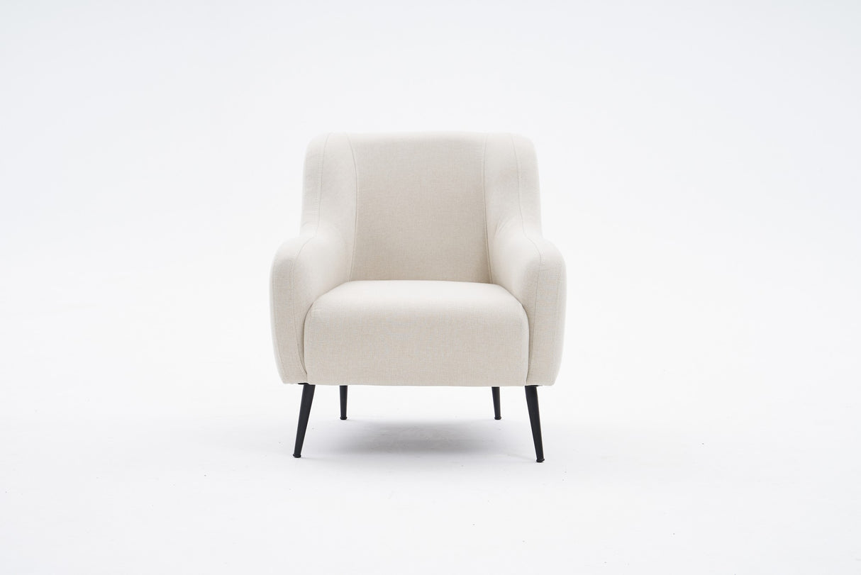 Sillón moderno tejido de lino beige con pata alta Revos