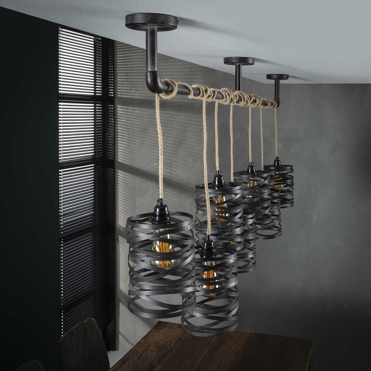 Lámpara de colgación industrial Twist Metal 7 luces
