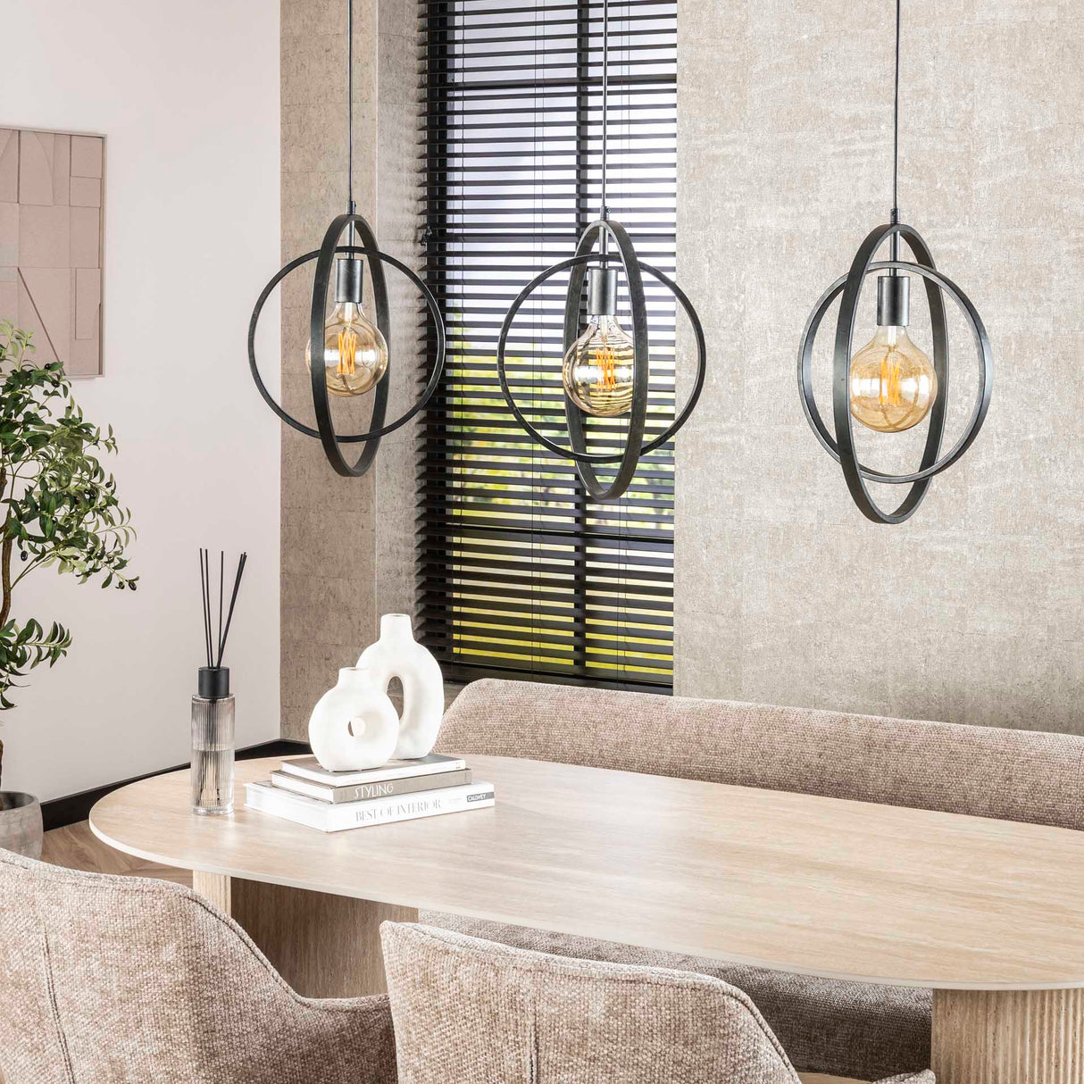 Hanglampen - Hanglamp Industrieel - zwart - rond metaal - Otan 3 - lichts - Dimehouse