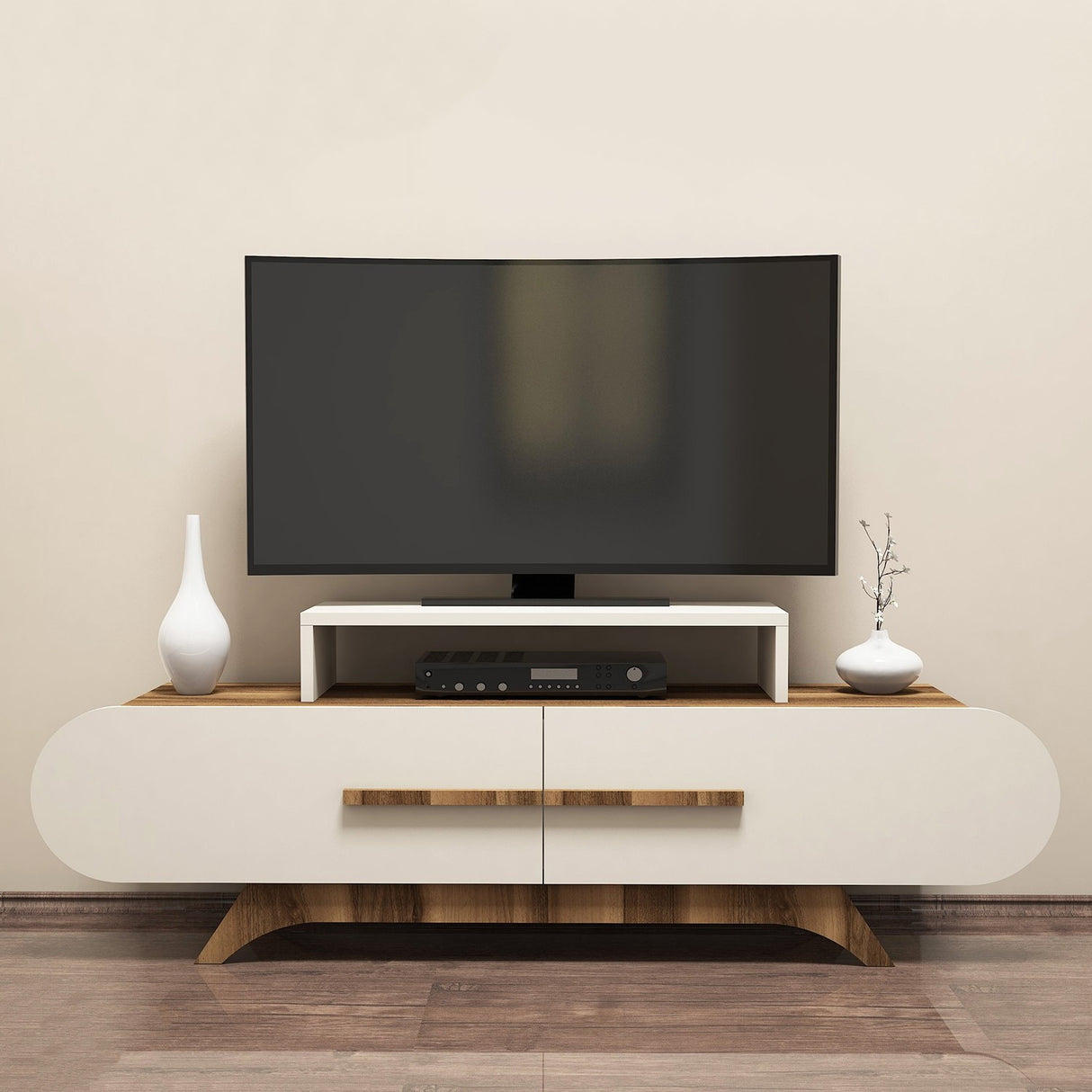 TV Meubels - TV Meubel Rose Walnoot Crème Melamine 145x49,8x36,8 cm - Dimehouse