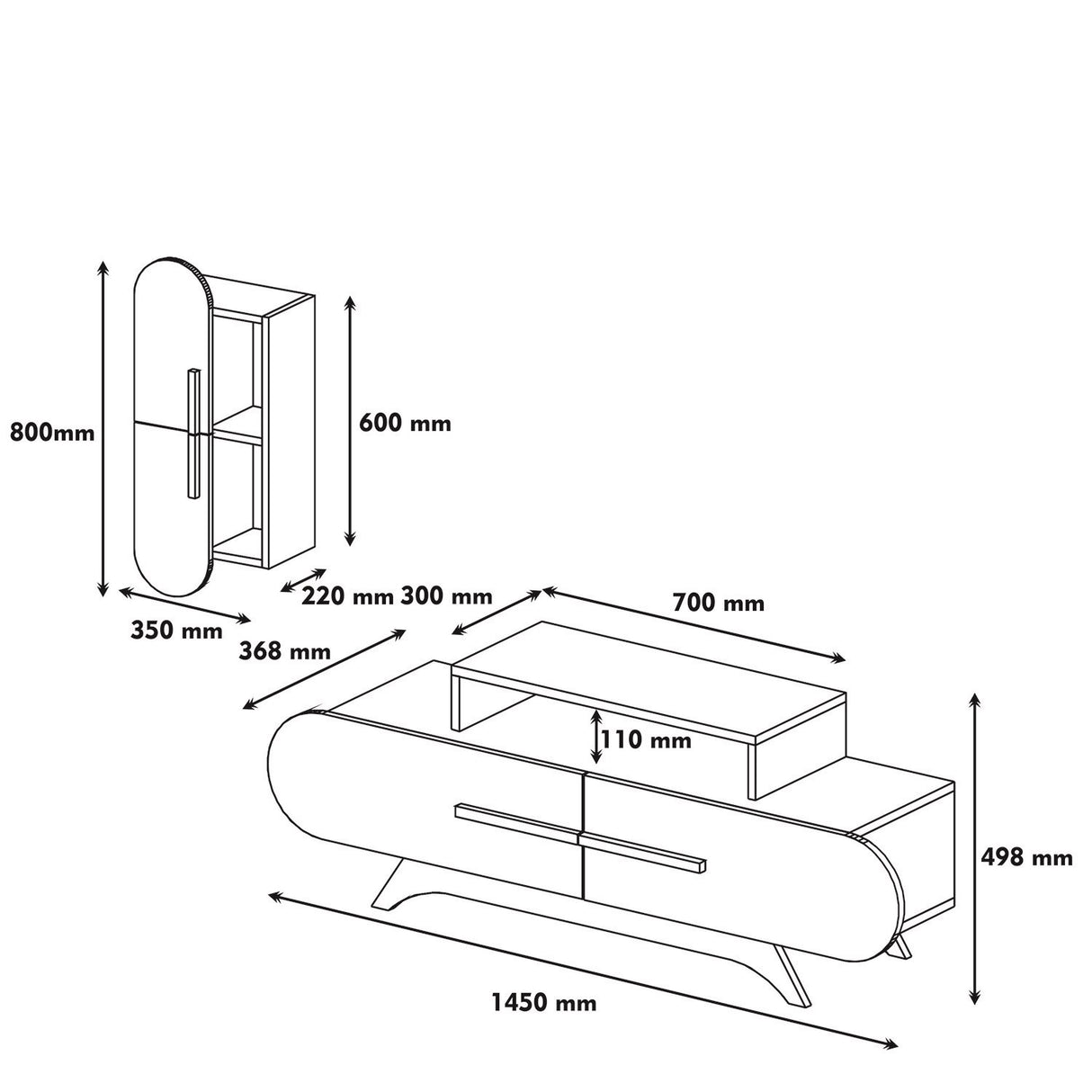 TV Meubels - TV Meubel Set Rose Walnoot Wit Melamine 145x49,8x36,8 cm - Dimehouse
