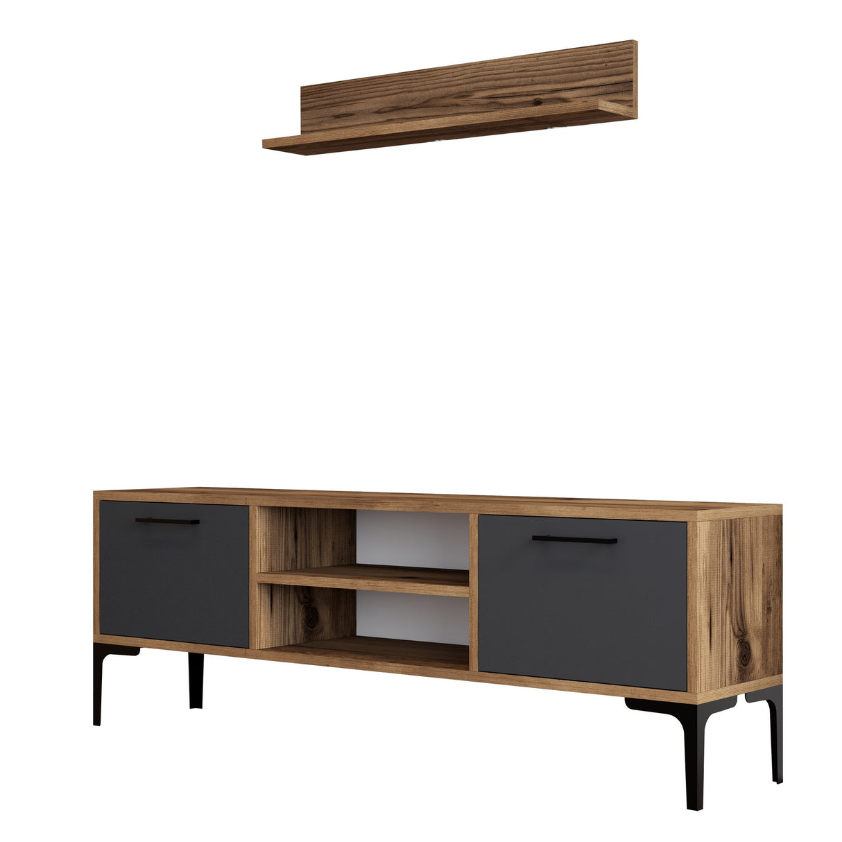 Juego de muebles de TV Riga Novia Antracita Melamina 140x48x30 cm