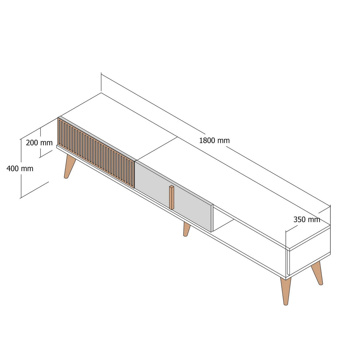 TV Meubels - TV Meubel Milan Alt Walnoot Wit Melamine 180x40x35 cm - Dimehouse