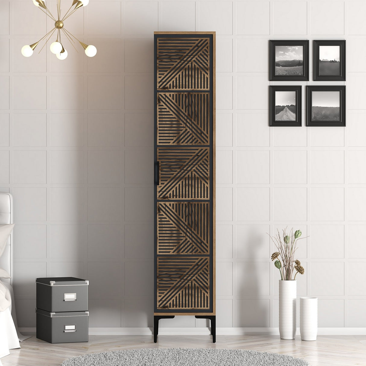 Kledingkasten - Kledingkast Kumual P Walnoot Antraciet Melamine 40x47,5x201,4 cm - Dimehouse