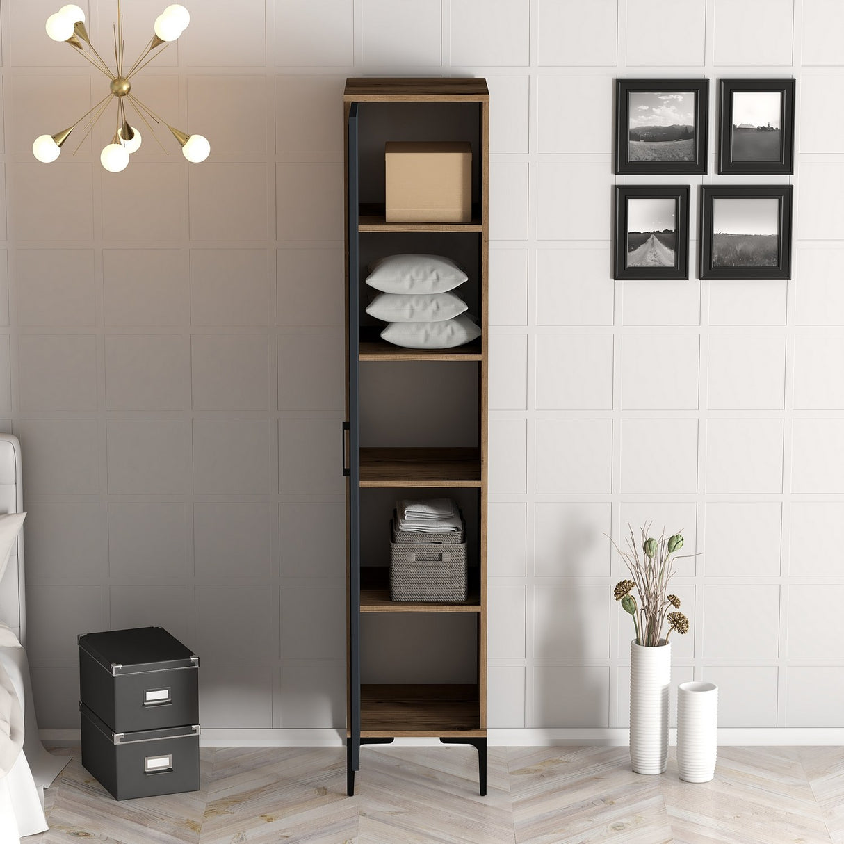 Kledingkasten - Kledingkast Kumual P Walnoot Antraciet Melamine 40x47,5x201,4 cm - Dimehouse