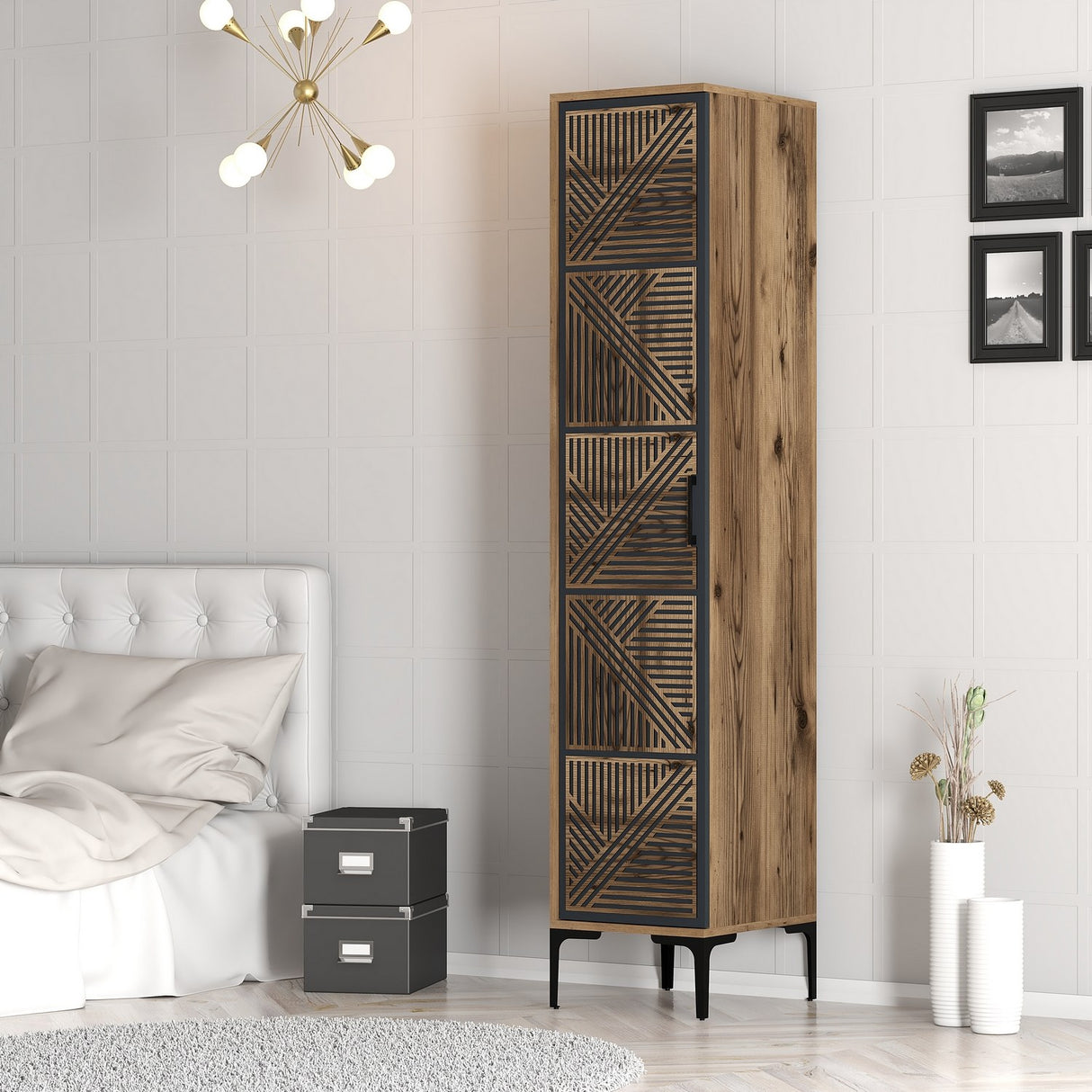 Kledingkasten - Kledingkast Kumual P Walnoot Antraciet Melamine 40x47,5x201,4 cm - Dimehouse