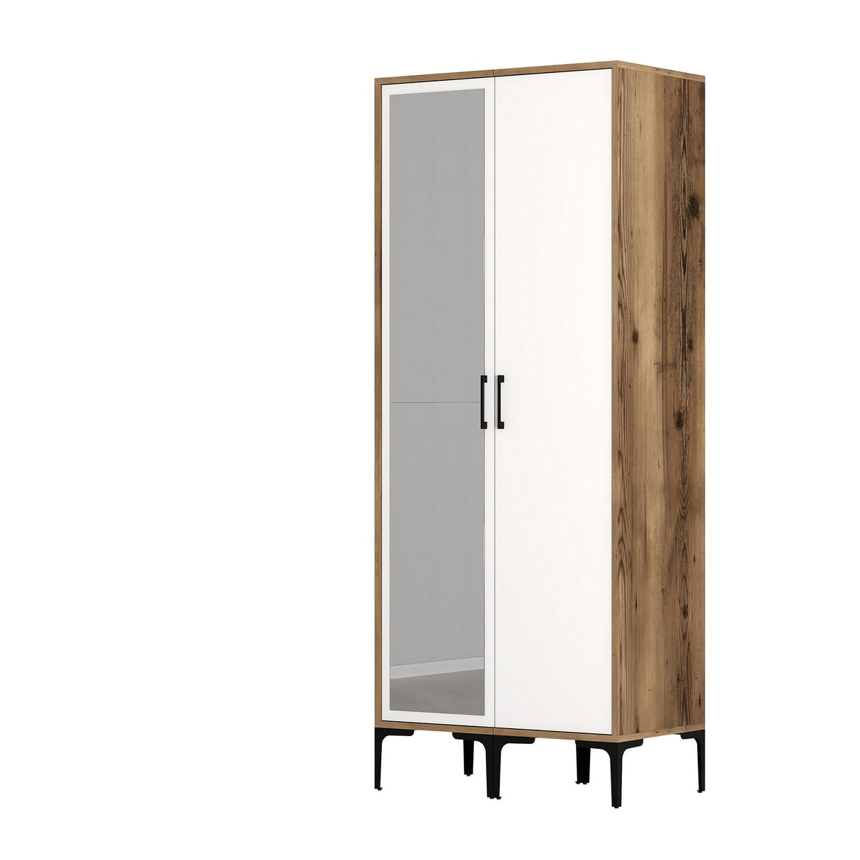 Kledingkasten - Kledingkast Kumsal RS Walnoot Wit Melamine 80x47,5x201,4 cm - Dimehouse