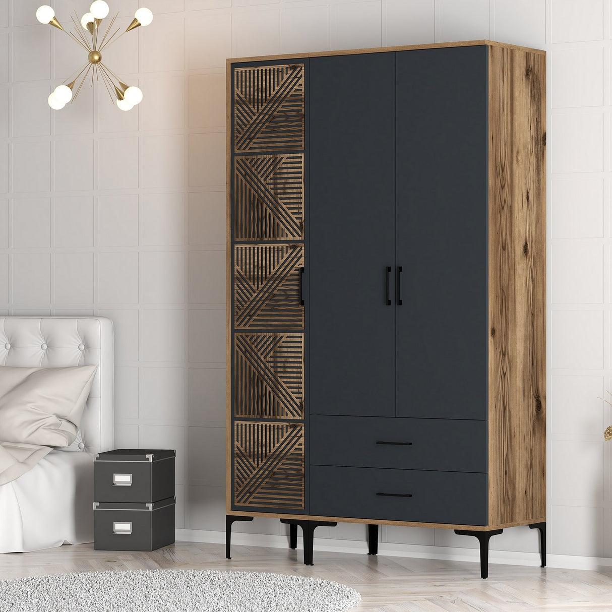 Kledingkasten - Kledingkast Kumual PT Walnoot Antraciet Melamine 120x47,5x201,4 cm - Dimehouse