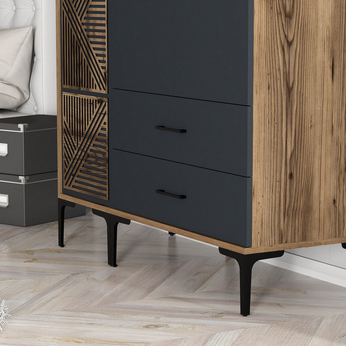 Kledingkasten - Kledingkast Kumual PT Walnoot Antraciet Melamine 120x47,5x201,4 cm - Dimehouse