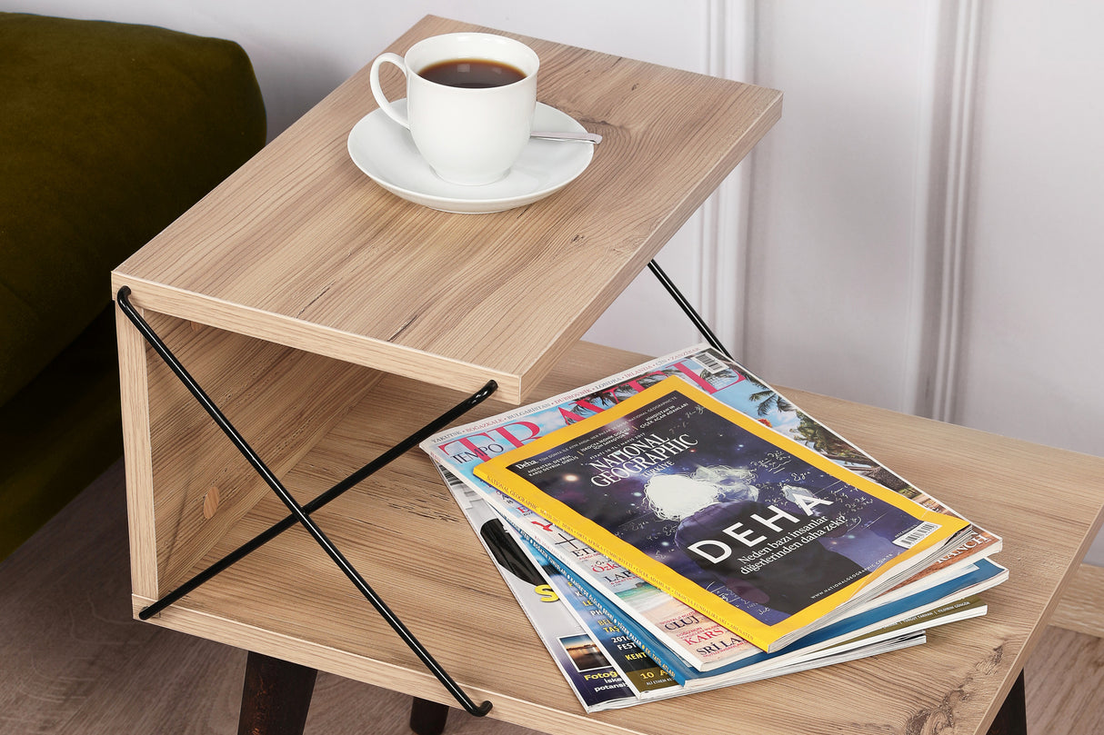 Nachtkastjes - Nachtkastje Cross Eik Melamine 50x55x40 cm - Dimehouse