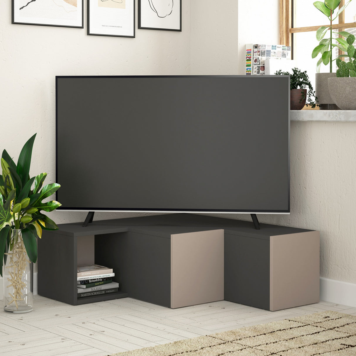 Muebles de TV Compact Anthracite Brown Melamine 90x32x92 cm