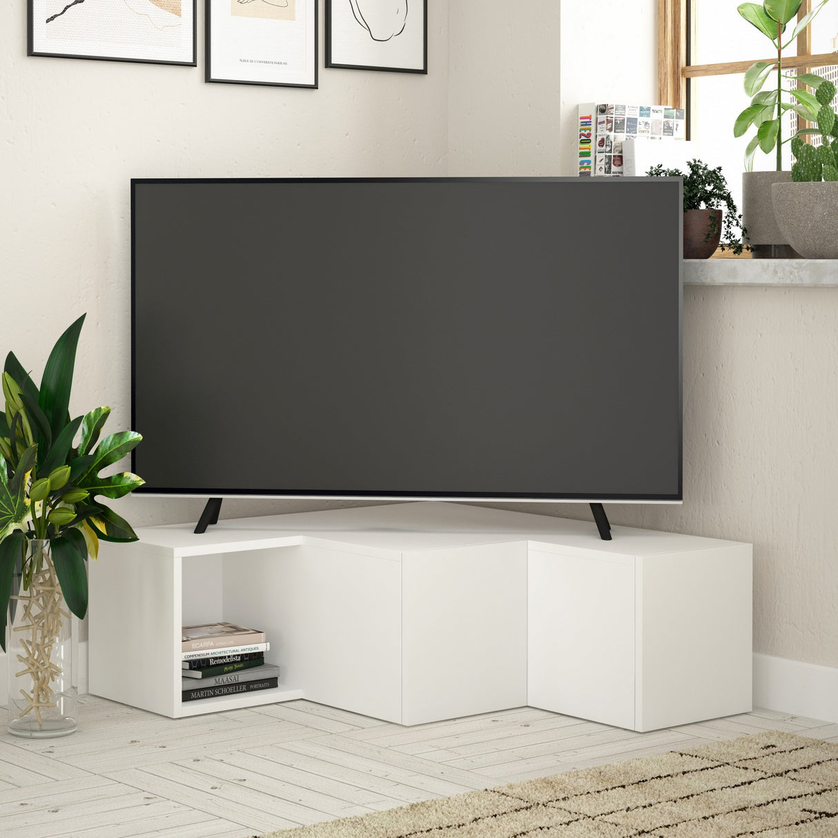 Muebles de TV Compact White Melamine 90x32x92 cm