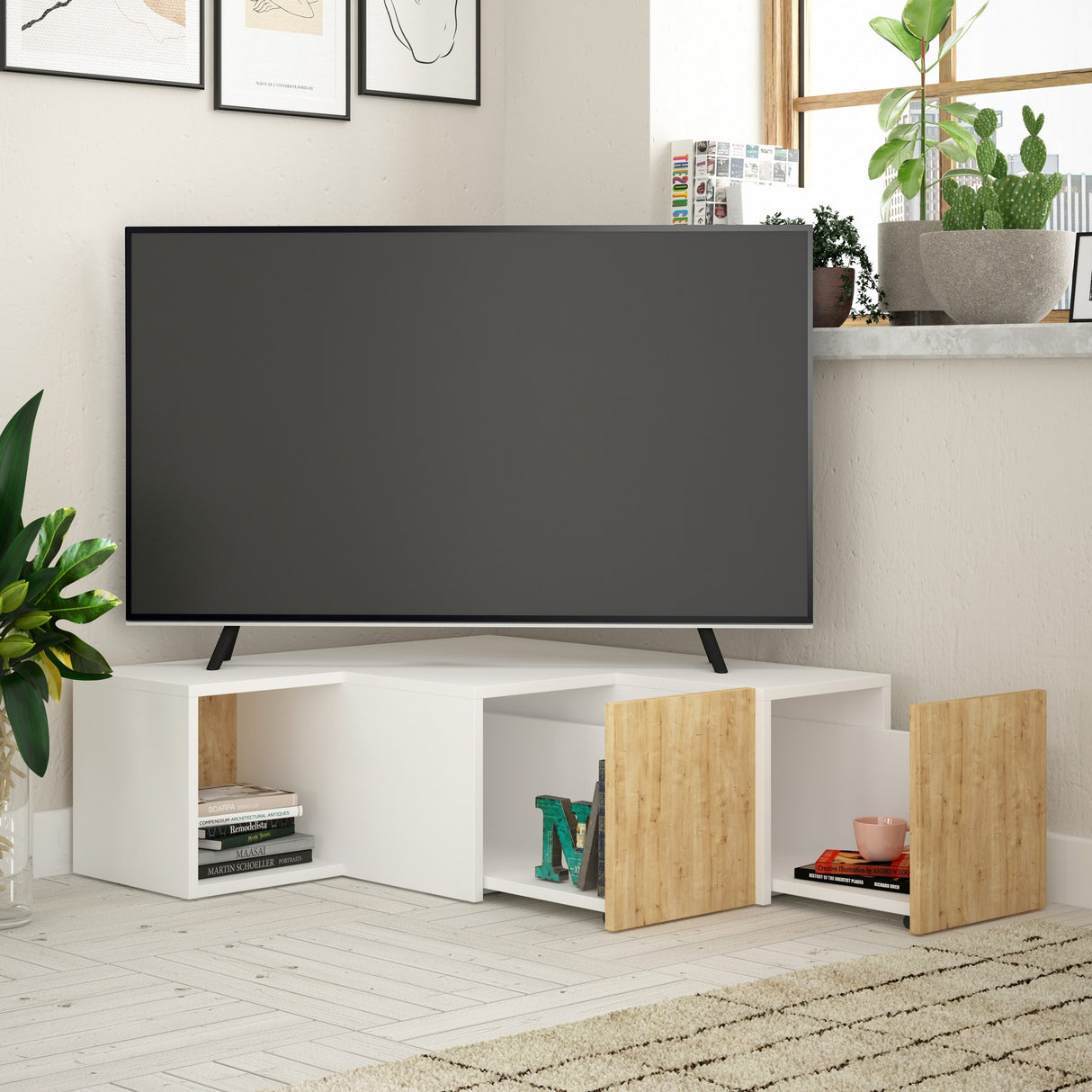 Muebles de TV Compact White Oak Melamine 90x32x92 cm