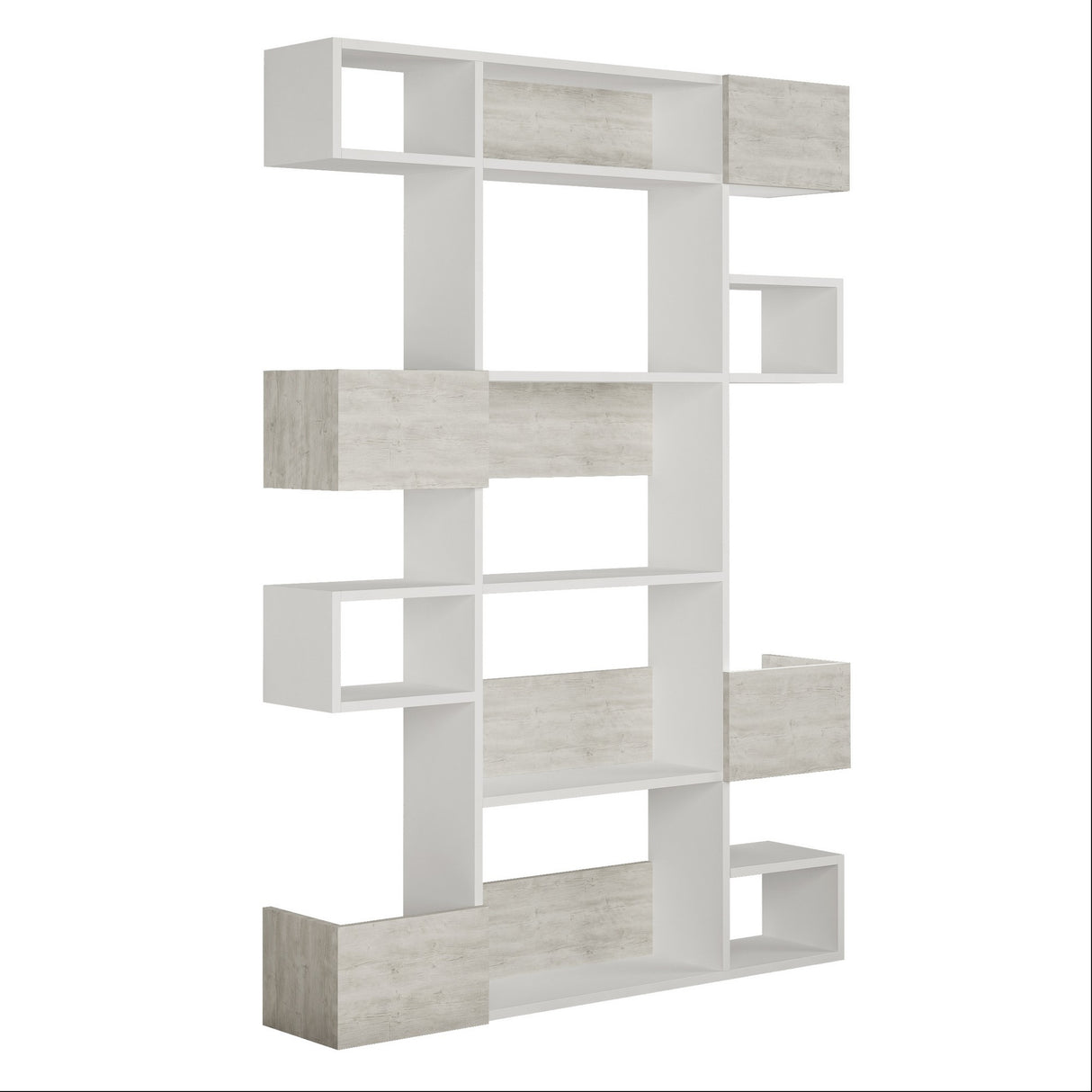 Boekenkasten - Moderne boekenkast met asymmetrische vakken wit melamine Niho 120x171x20 cm - Dimehouse