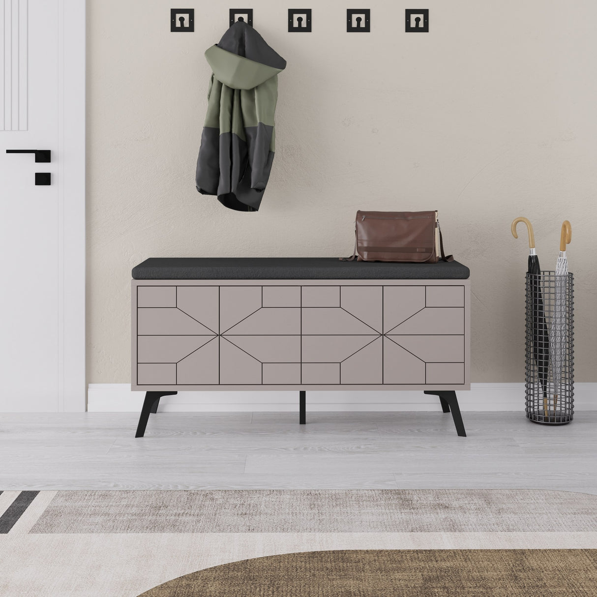 Schoenenkasten - Schoenenkast Dune Bench Mokka Melamine 107x55x35 cm - Dimehouse