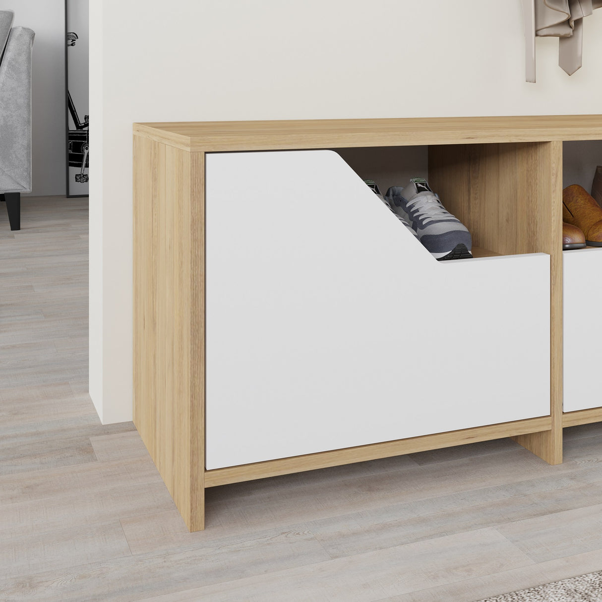 Schoenenkasten - Schoenenkast Nexus Eik Wit Melamine 105x47x37 cm - Dimehouse