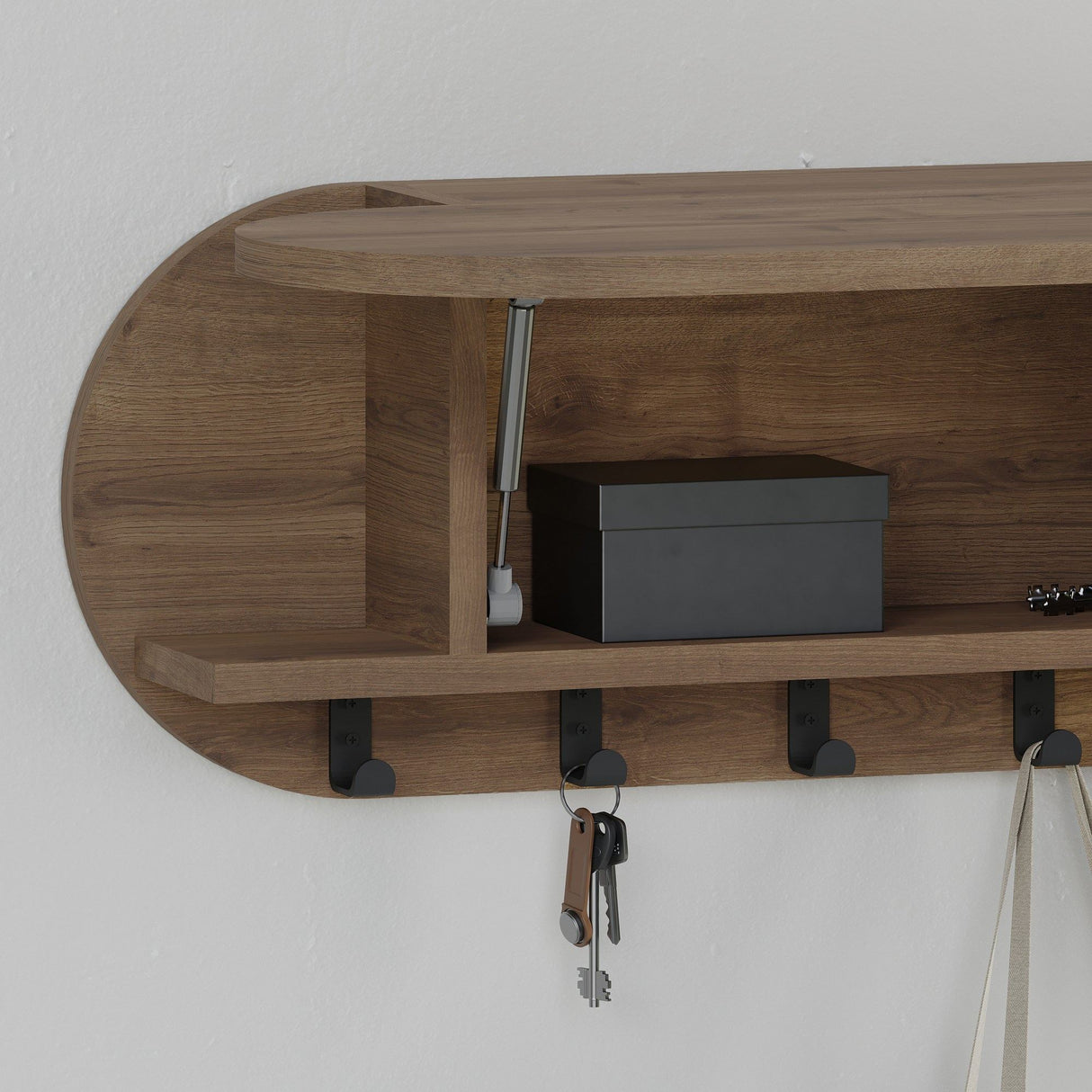 Perchero Ovalado 6 Ganchos - Hitit - 84x29 cm - Con Compartimento