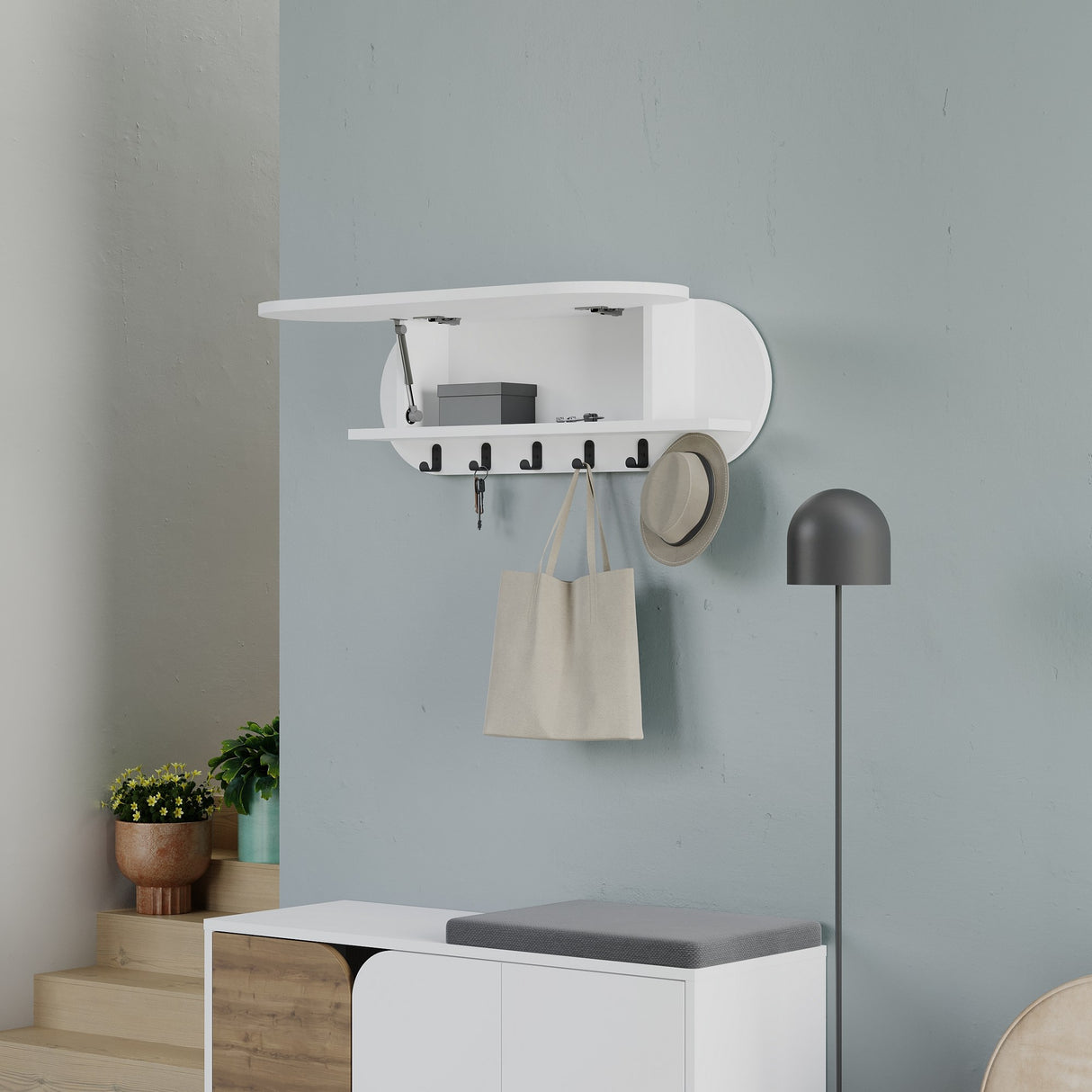 Perchero Blanco - Melamina - Con Compartimento