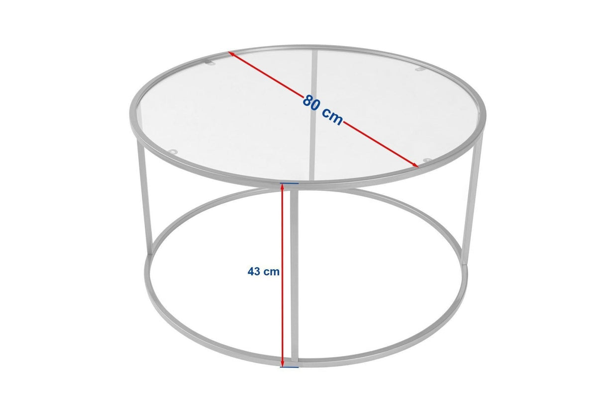 Salontafels - Moderne Ronde Salontafel Uru Zwart - Grijs Glas - 80 cm - Dimehouse