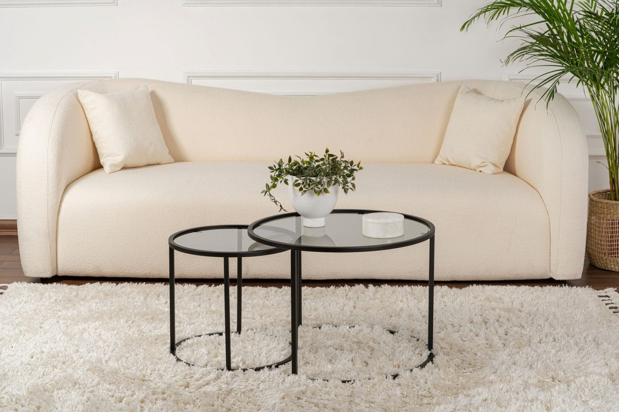 Salontafels - Moderne Ronde Salontafel Set van 2 Uru Zwart - Grijs Glas - 60/42 cm - Dimehouse