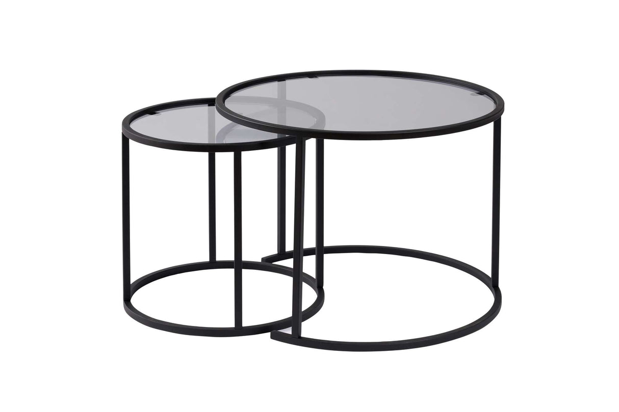 Salontafels - Moderne Ronde Salontafel Set van 2 Uru Zwart - Grijs Glas - 60/42 cm - Dimehouse