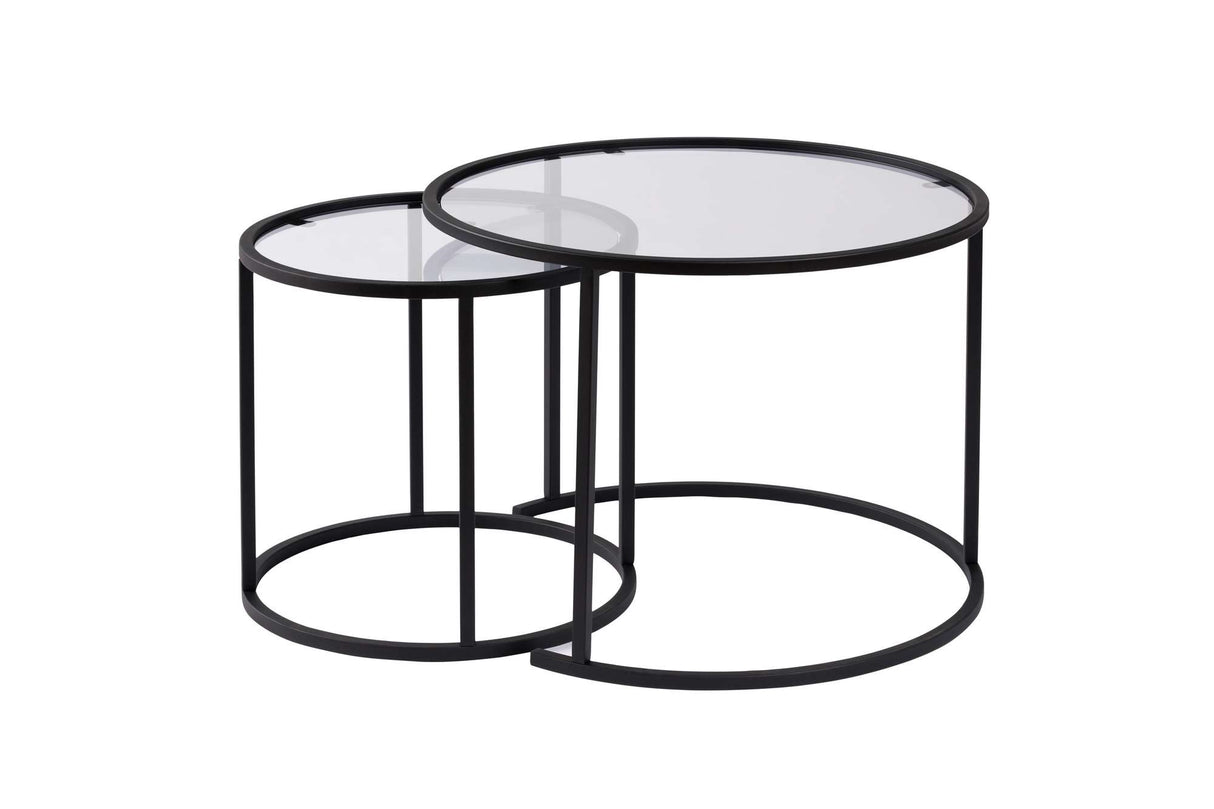 Salontafels - Moderne Ronde Salontafel Set van 2 Uru Zwart - Transparant Glas - 60/42 cm - Dimehouse