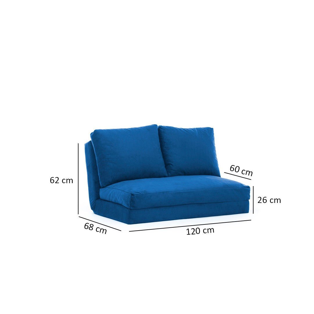 Sofá cama Japandi tela azul 2 plazas - respaldo bajo y regulable - Taida