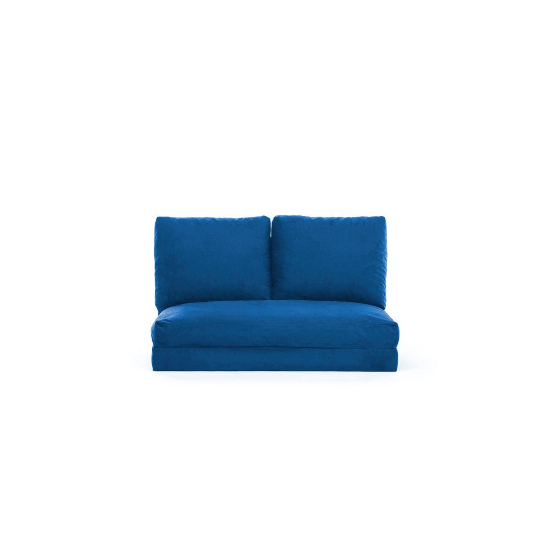 Sofá cama Japandi tela azul 2 plazas - respaldo bajo y regulable - Taida