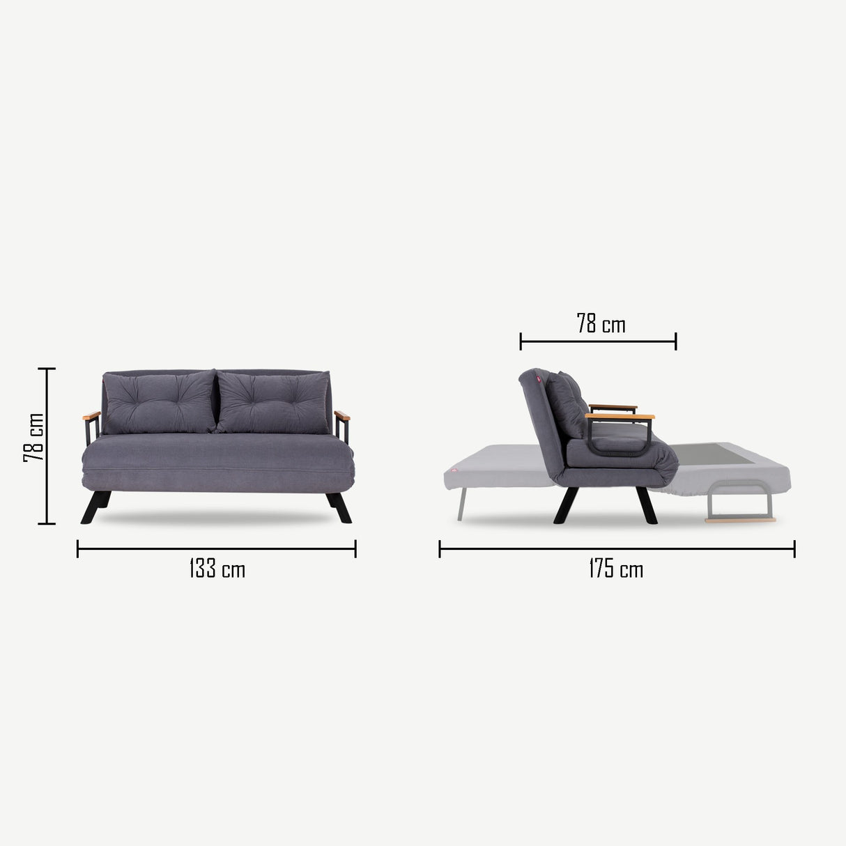 Sofá cama de tela gris grafito 2 plazas - Sando
